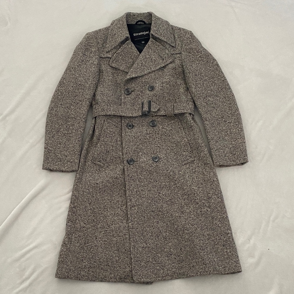 Stratojac Men's Gray Double-Breasted Wool Trench Coat size 38